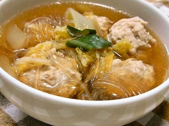 やわらか肉だんごと春雨で和風スープ☆